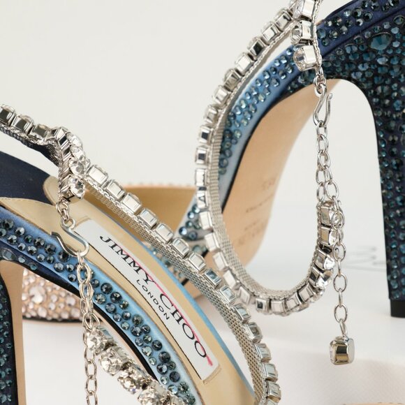 Jimmy Choo Saeda 100 Crystal-Embellished Satin Pumps, Sunrise Mix, EU 38.5/US8.5 - Picture 9 of 15